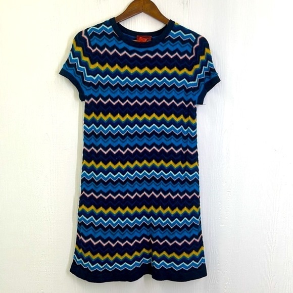 Missoni For Target - Navy Blue Chevron Knit Lined Sweater Mini Dress Size Medium - Picture 7 of 11